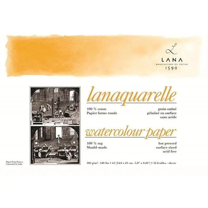 Lana Artists' Watercolour - Lanaquarelle Natural White 300 GSM,100% Cotton Paper(Poly Pack) Lana