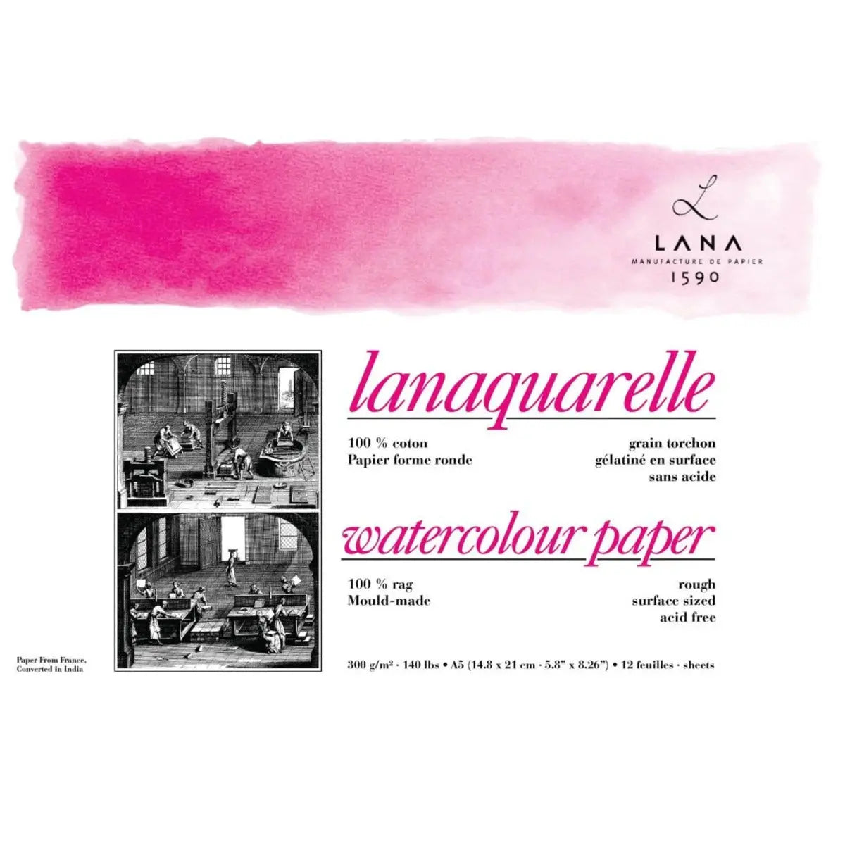 Lana Artists' Watercolour - Lanaquarelle Natural White 300 gsm 100% Cotton Paper Pad Lana