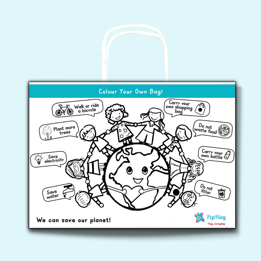 PepPlay Colour Me Paper Bag - Save Our Planet | Colour, Create & Carry Fun | 3+ Years