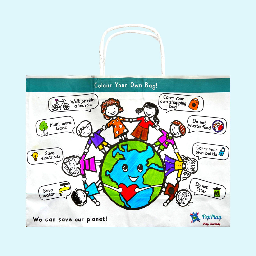 PepPlay Colour Me Paper Bag - Save Our Planet | Colour, Create & Carry Fun | 3+ Years