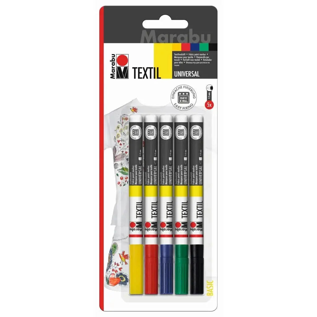 Marabu Textil Painter - Blister Pack - Set Of 5 Markers X 1.2 MM Universal Tip Marabu