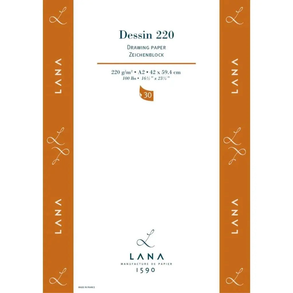 Lana Dessin Drawing Natural White Light Grain/Matt Finish 220GSM Paper (Glued Pad) Lana