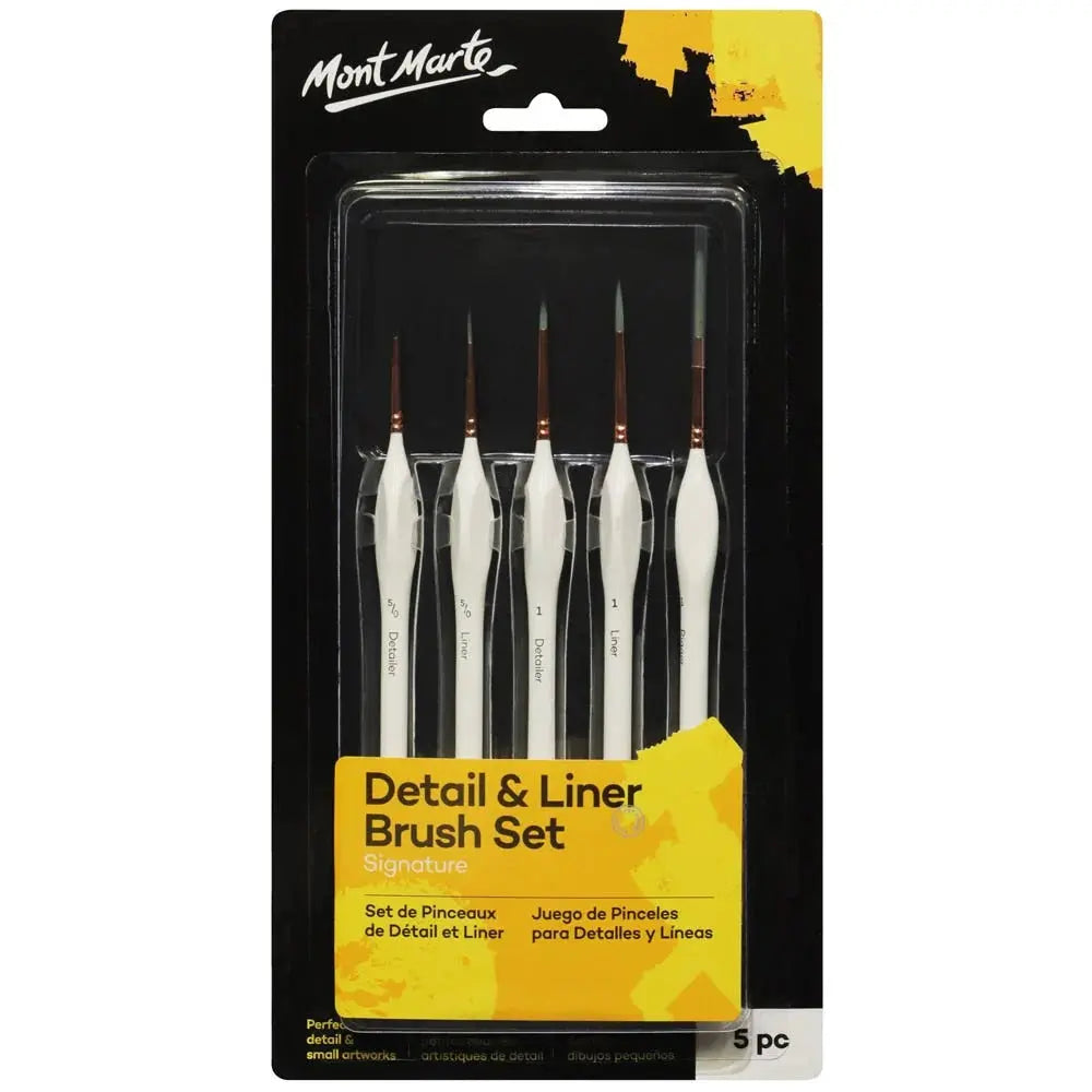 Mont Marte Detail & Liner Taklon Brush Set  (Set of 5, White) Mont Marte
