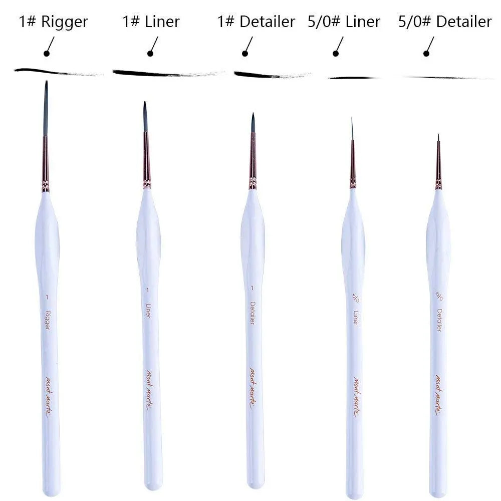Mont Marte Detail & Liner Taklon Brush Set  (Set of 5, White) Mont Marte