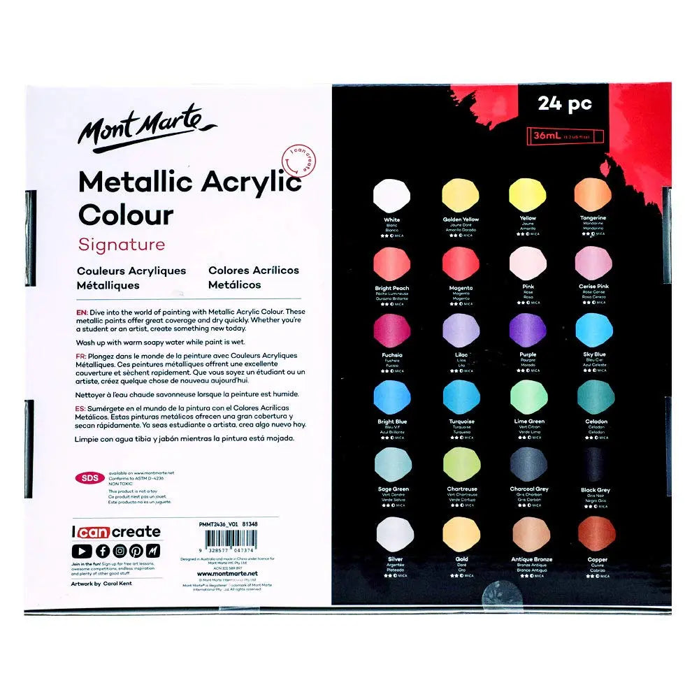 Mont Marte Metallic Acrylic Colour Paint Set Signature 24pc x 36ml Mont Marte