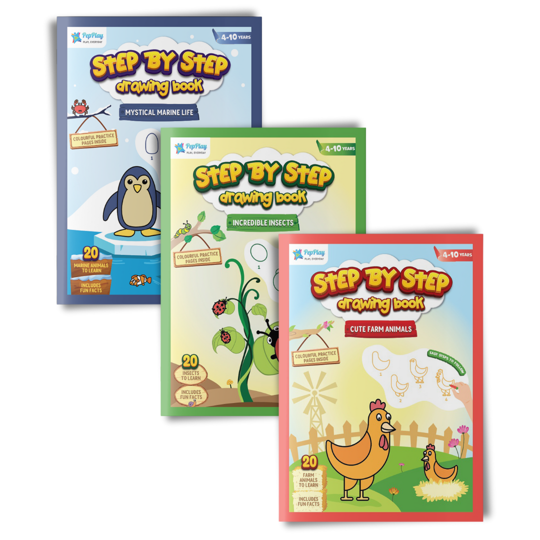 PepPlay Step By Step Drawing Book Set of 3 | Easy Drawing Practice for Kids | 4+ Years