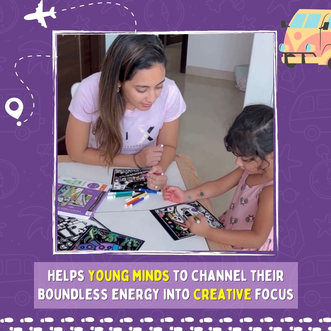 Children colouring velvet cards together – screen-free activity that channels energy into creative focus – PepPlay India