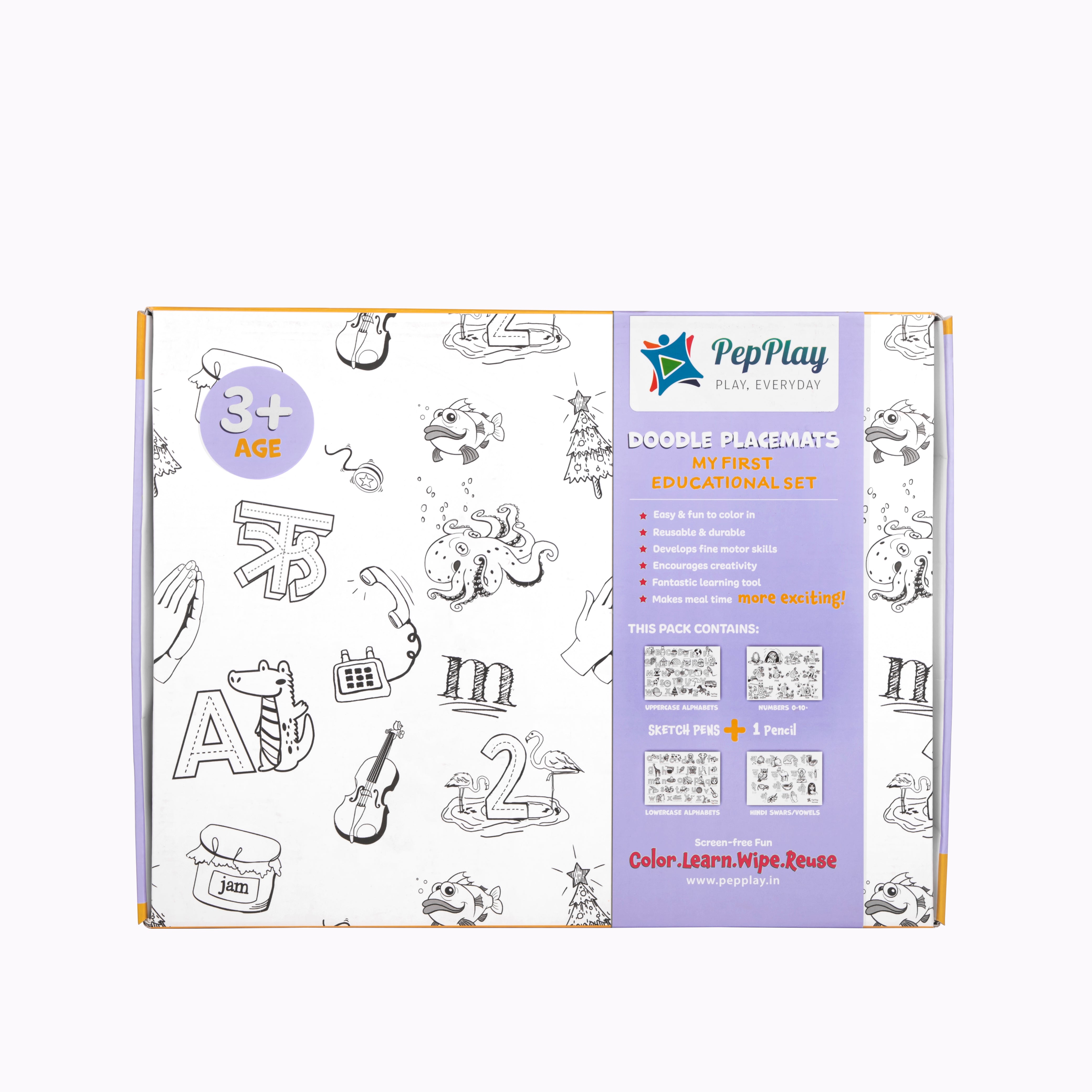 PepPlay My First Educational Set - Reusable Doodle Placemats | Early Learning Through Play | 3+ Years