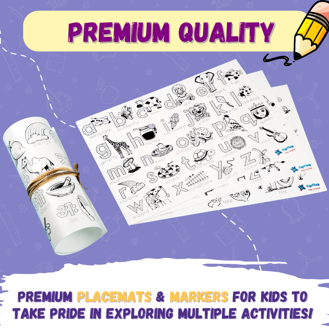 PepPlay My First Educational Set - Reusable Doodle Placemats | Early Learning Through Play | 3+ Years