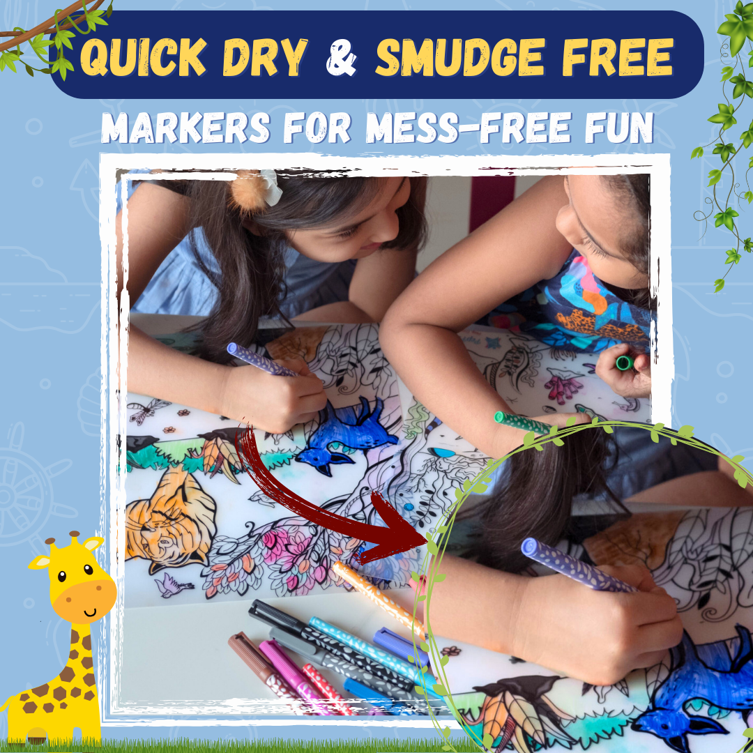 Children colouring with quick dry markers – smudge-free colouring for mess-free fun – PepPlay India