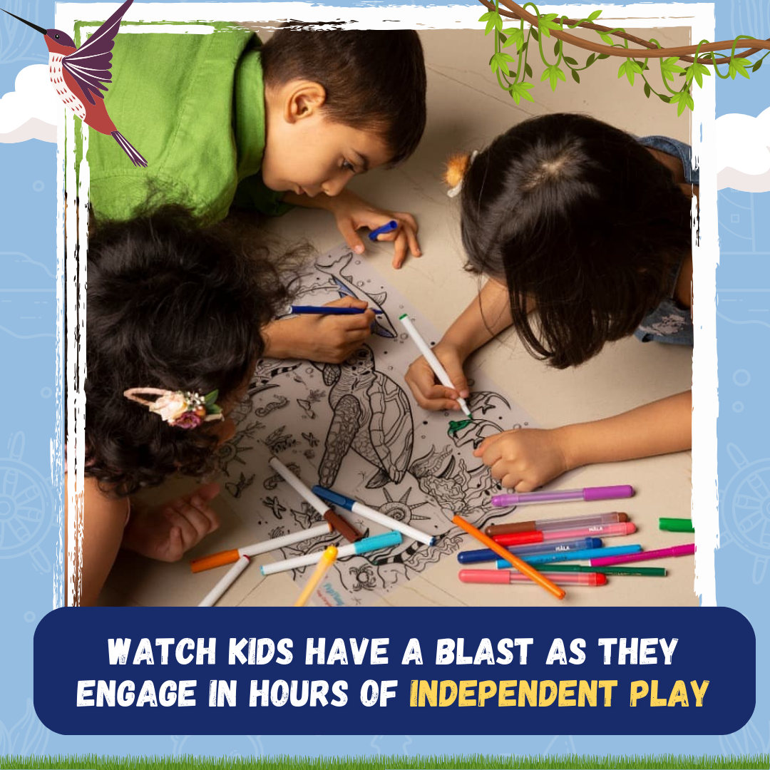 Children using washable doodle placemats together – easy-clean group activity for independent play – PepPlay India