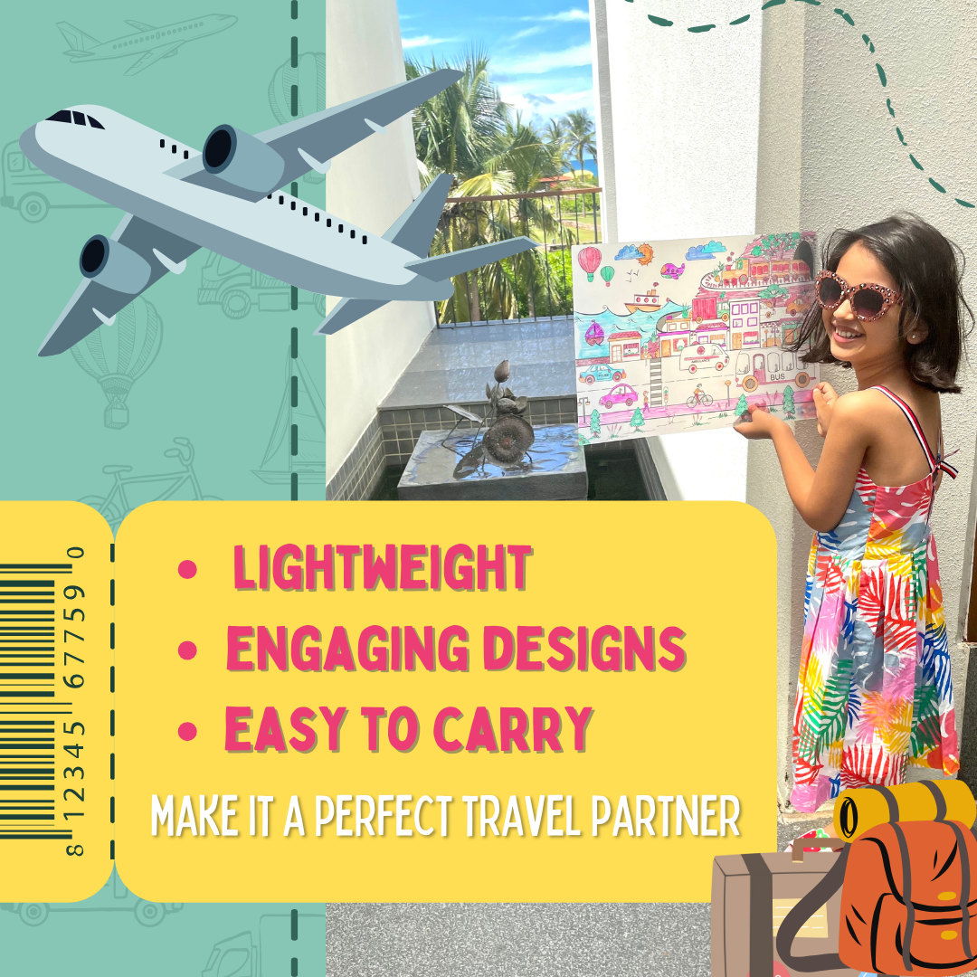 Child using doodle placemat while travelling – lightweight and easy-to-carry travel activity for kids – PepPlay India