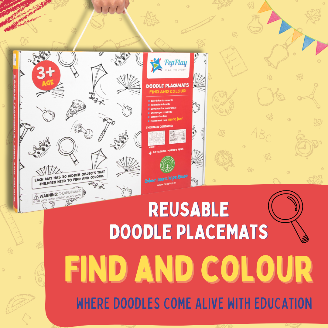PepPlay Doodle Placemats - Find & Colour Series | Reusable Colour & Learn Fun | 3+ Years