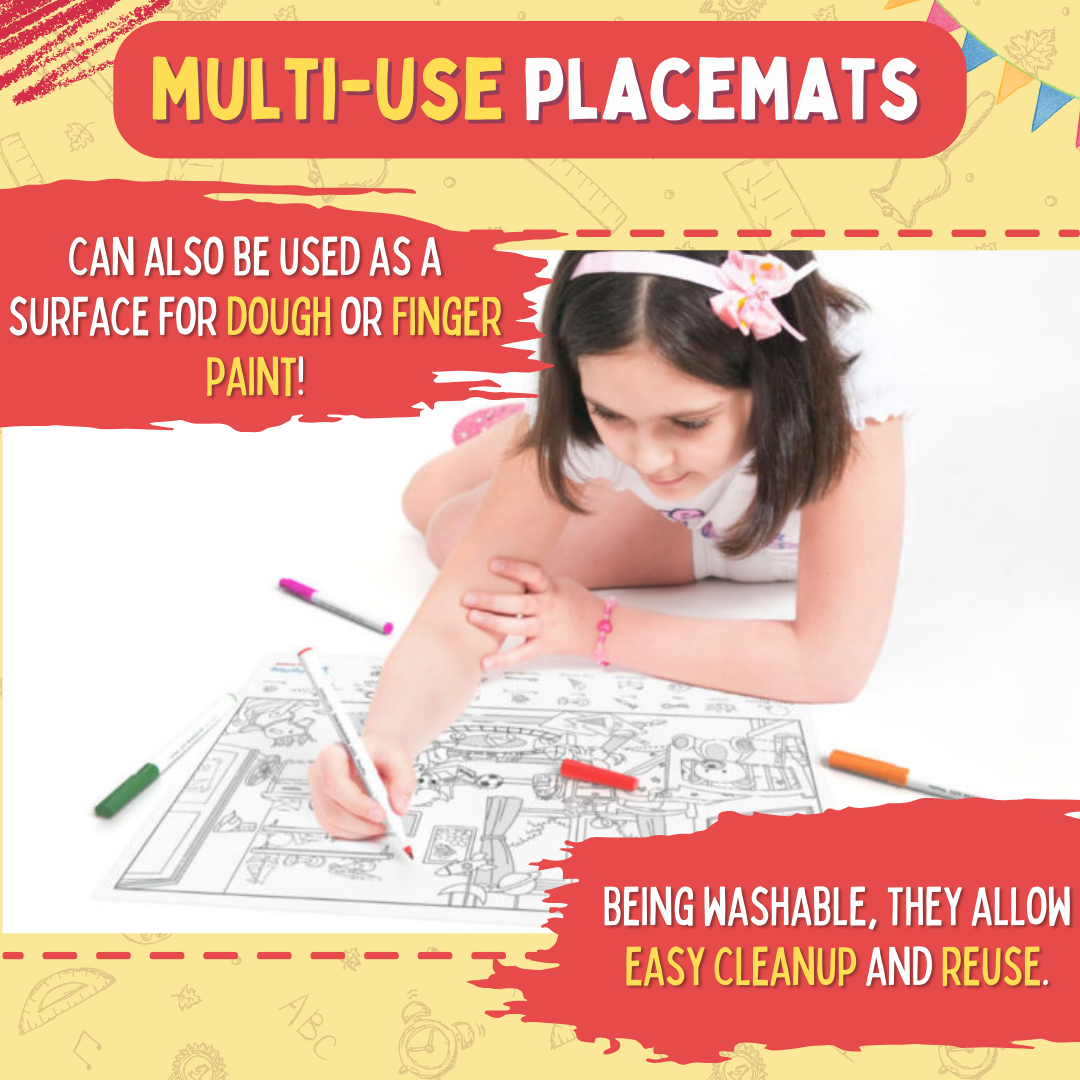 PepPlay Doodle Placemats - Find & Colour Series | Reusable Colour & Learn Fun | 3+ Years