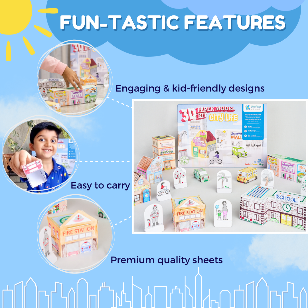 PepPlay 3D Paper Model Kit - City Life | Build, Colour & Create | 5+ Years