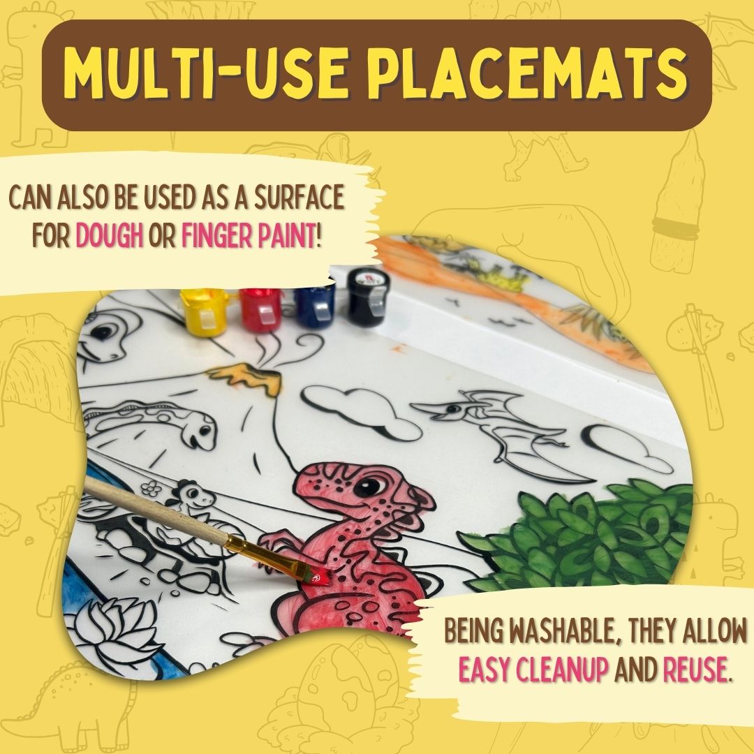 PepPlay Doodle Placemats - Prehistoric Series | Reusable Colour & Learn Fun | 3+ Years