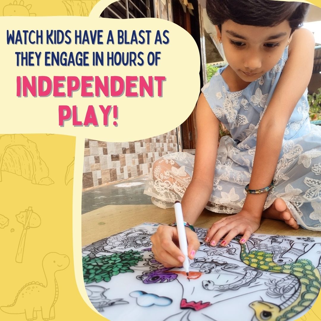 PepPlay Doodle Placemats - Prehistoric Series | Reusable Colour & Learn Fun | 3+ Years