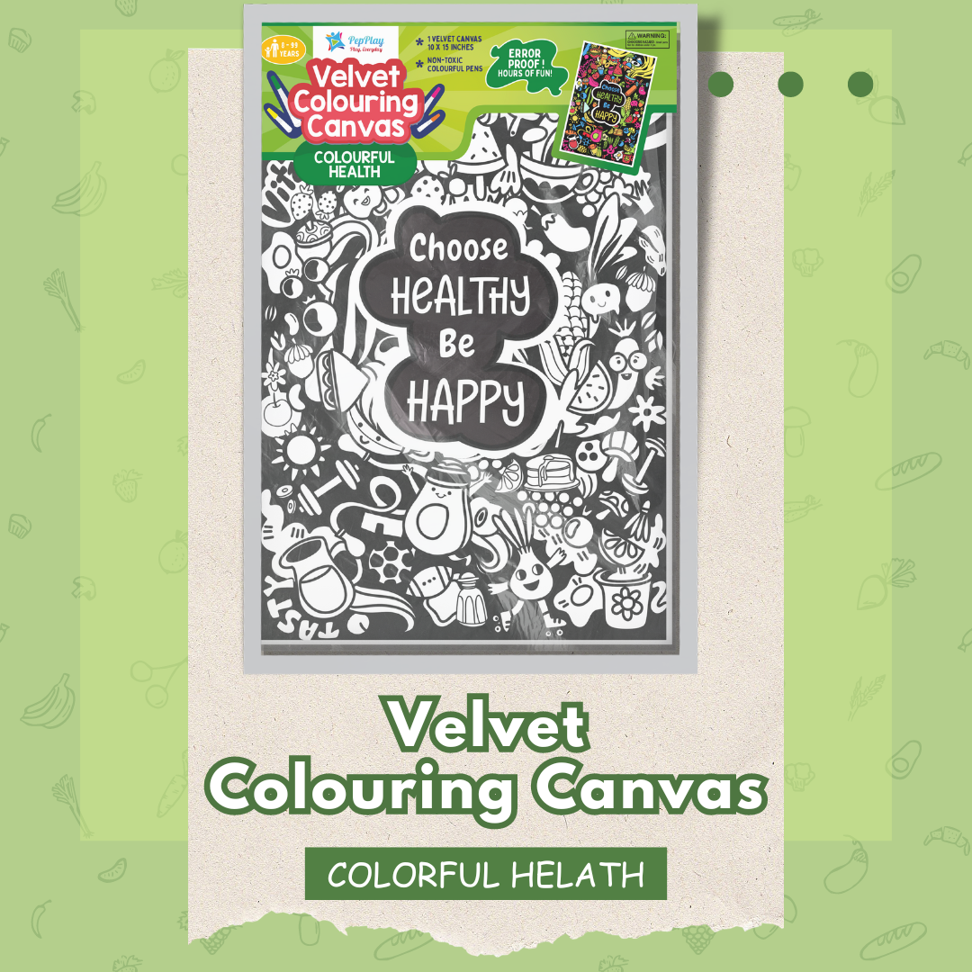 Velvet Colouring Canvas Colourful Health kit overview – ready-to-colour mindful activity canvas – PepPlay India