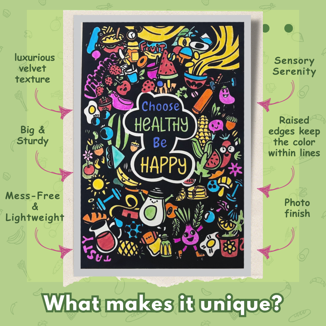 Coloured Colourful Health velvet canvas – vibrant health-themed artwork with raised edges and premium finish – PepPlay India
