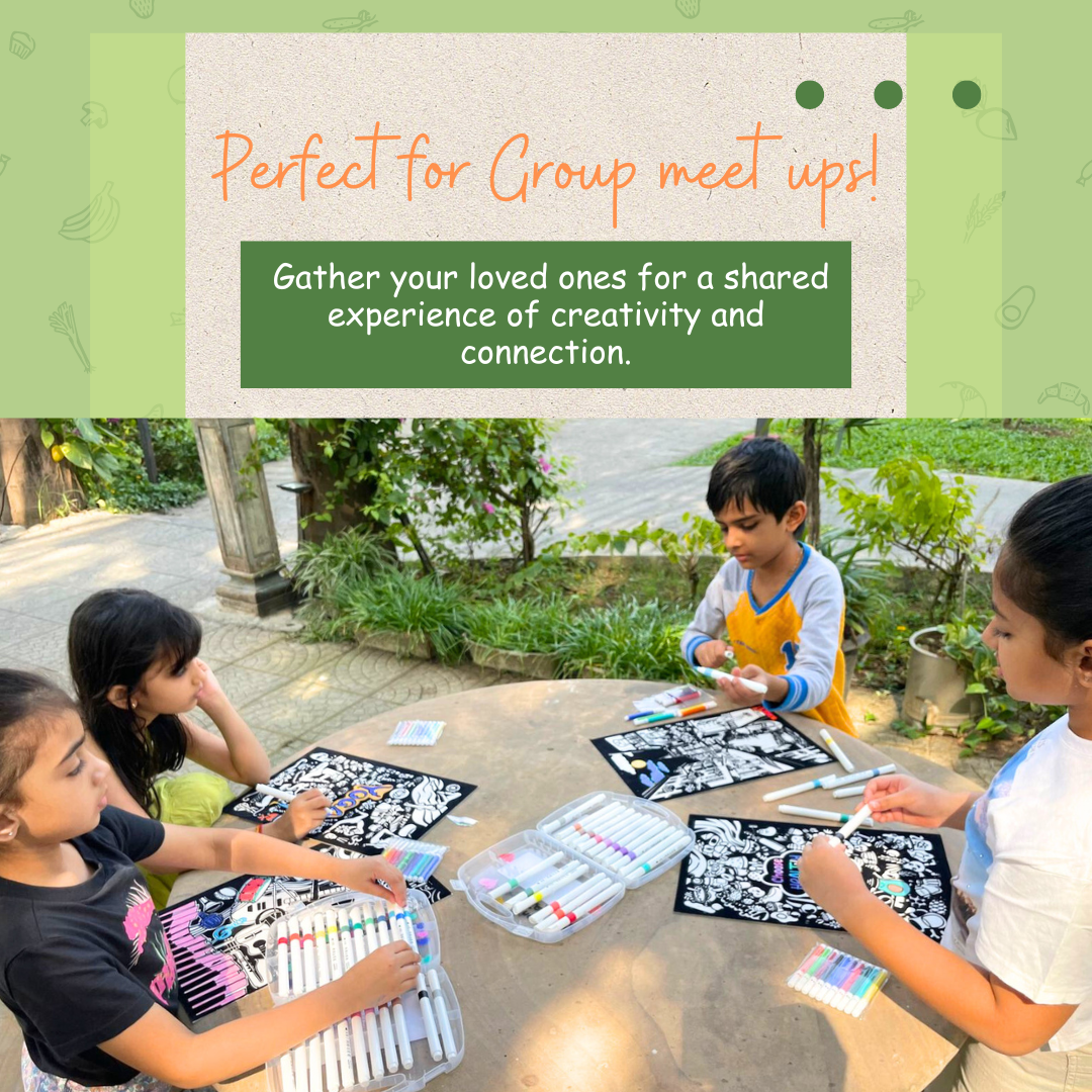 Children colouring velvet canvases together – perfect group activity for shared creative expression – PepPlay India
