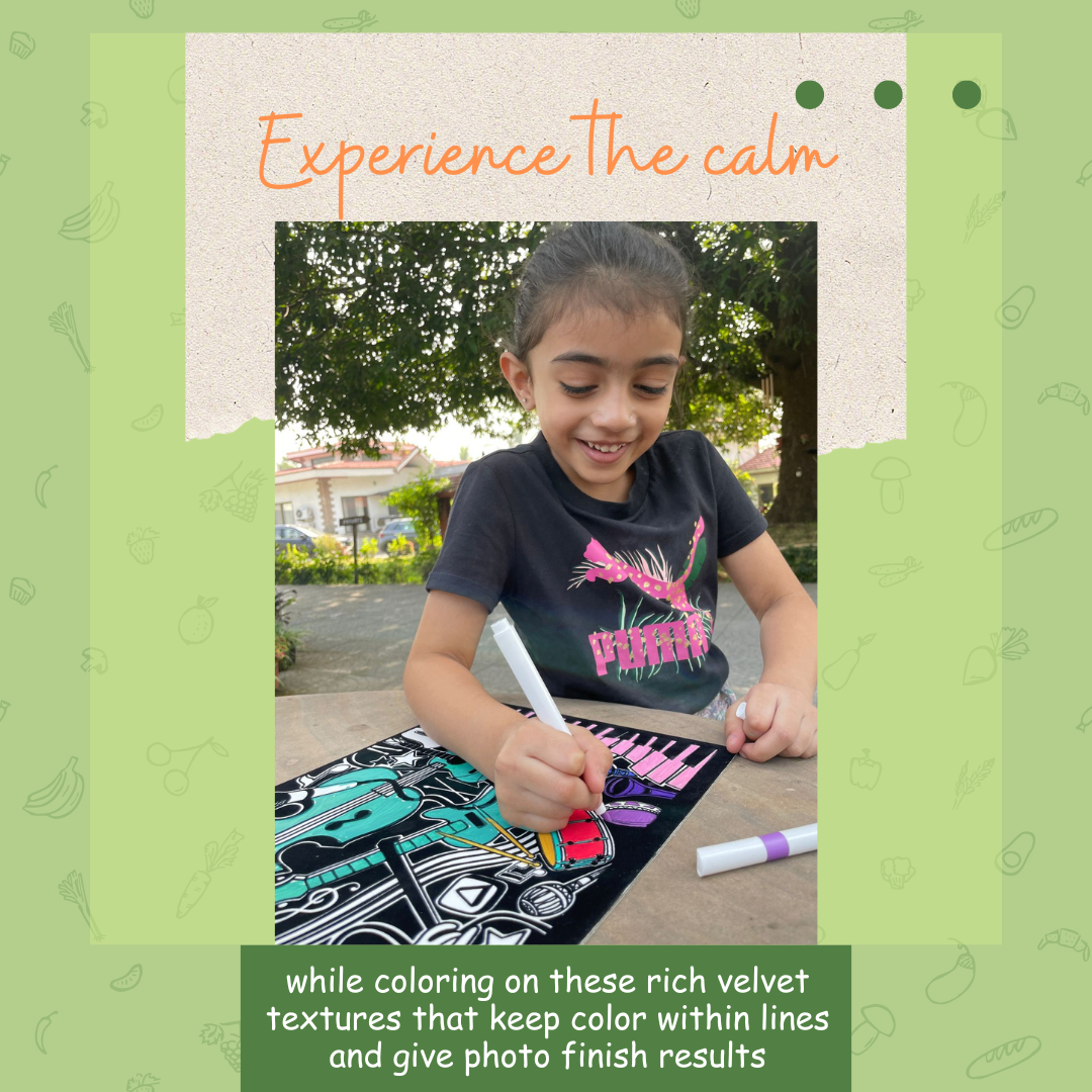 Child colouring a velvet canvas – calming screen-free activity with raised velvet outlines – PepPlay India