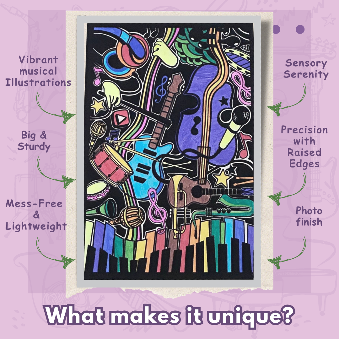 Coloured Melodies of Music velvet canvas – vibrant entertainment activity with raised edges and premium finish – PepPlay India