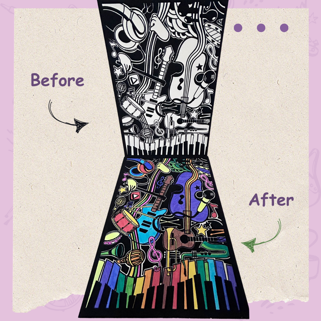 Before and after music velvet canvas – plain artwork transformed into colourful decor – PepPlay India