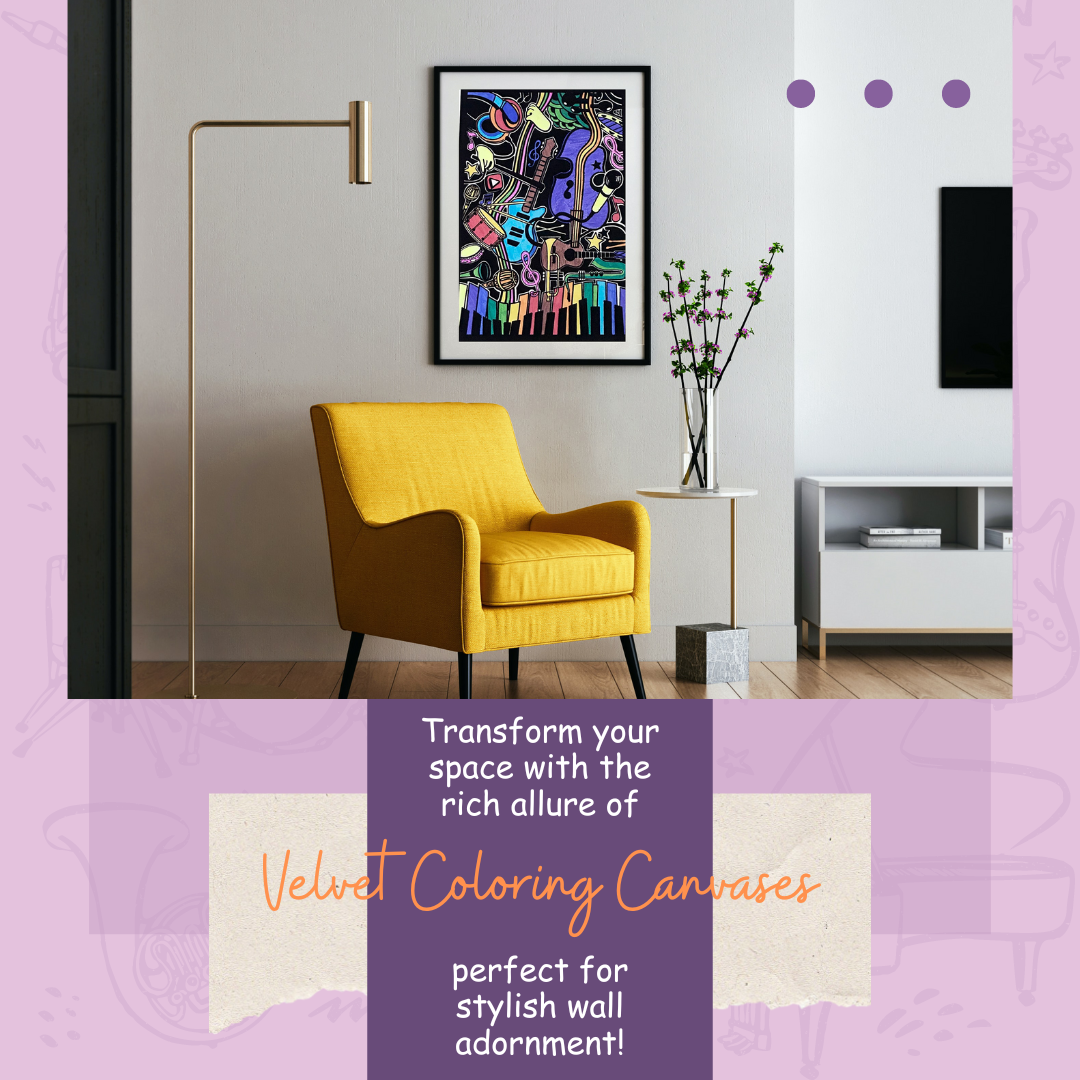 Framed Velvet Colouring Canvas displayed on a wall – finished artwork for home decor – PepPlay India