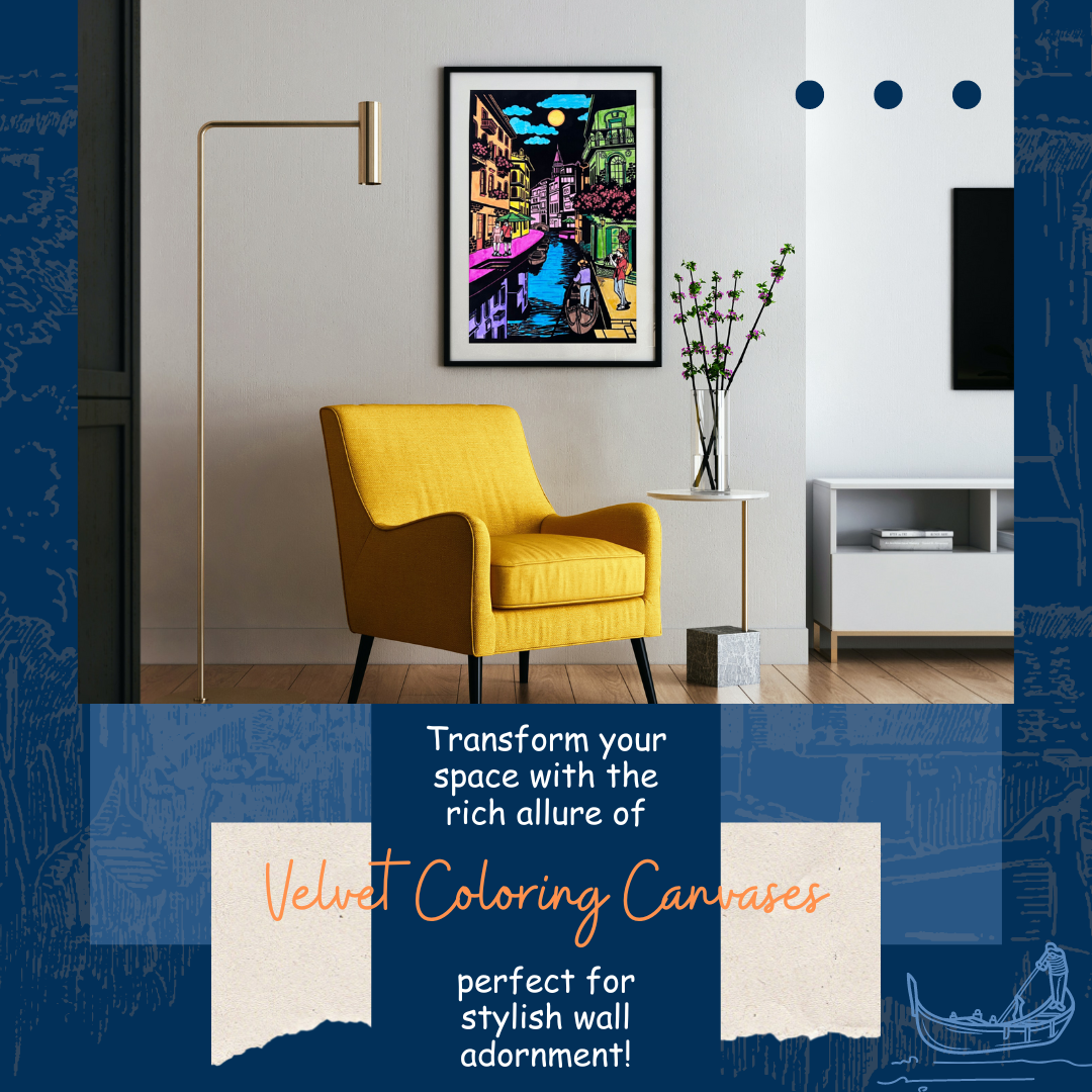 Framed Velvet Colouring Canvas displayed in a room – finished artwork for home decor – PepPlay India