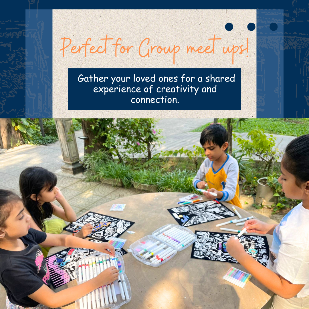 Children colouring velvet canvases together – perfect group activity for shared creative expression – PepPlay India