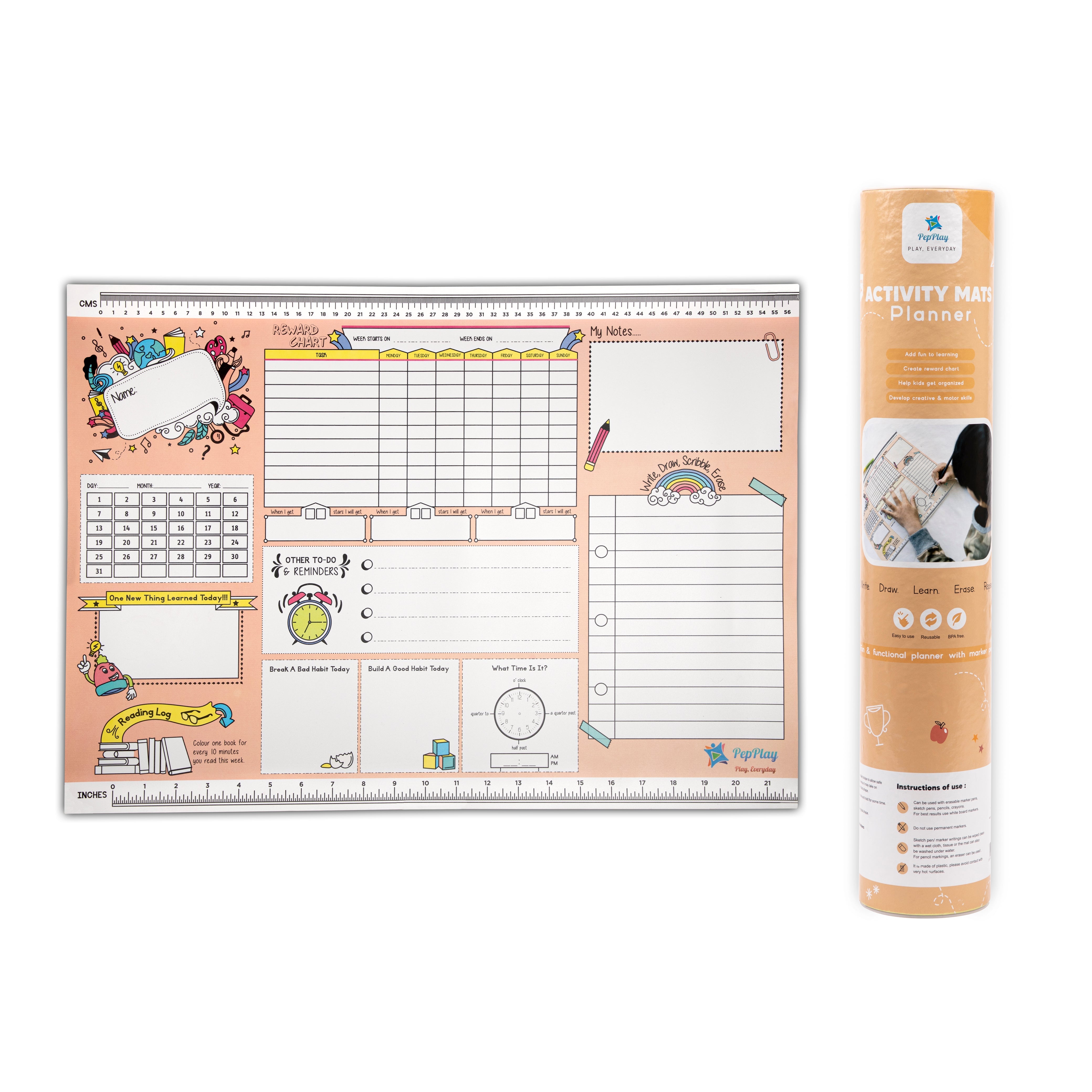 PepPlay Activity Planner - Peach | Reusable Learning Fun | 3+ Years