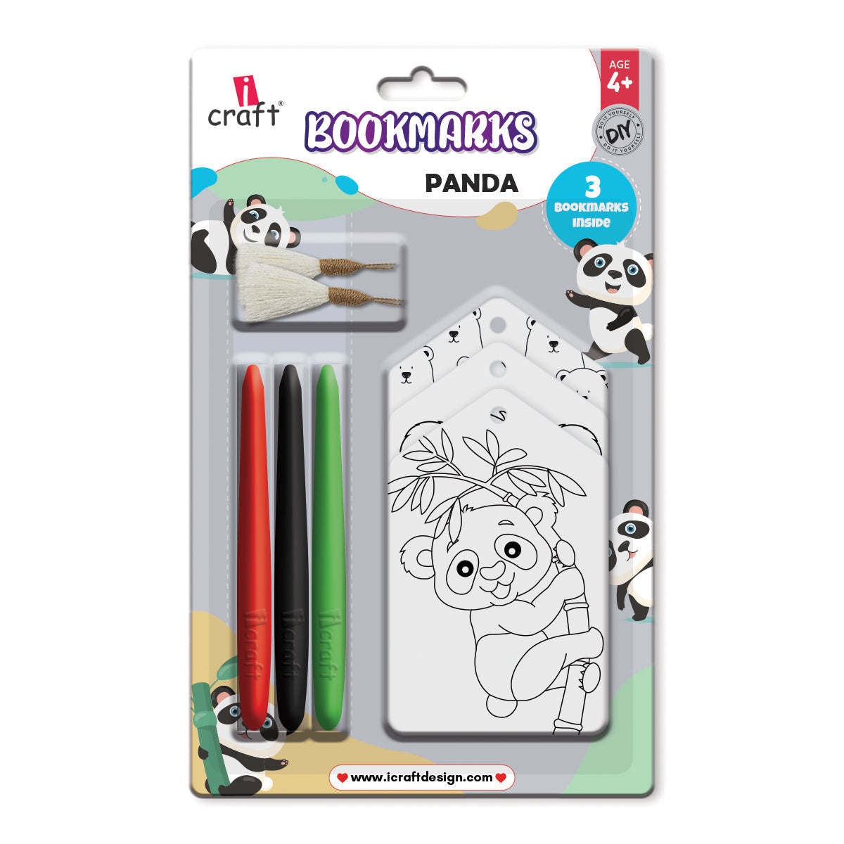 iCraft Panda Bookmark Coloring Kit for Kids - Art Activity Set iCraft