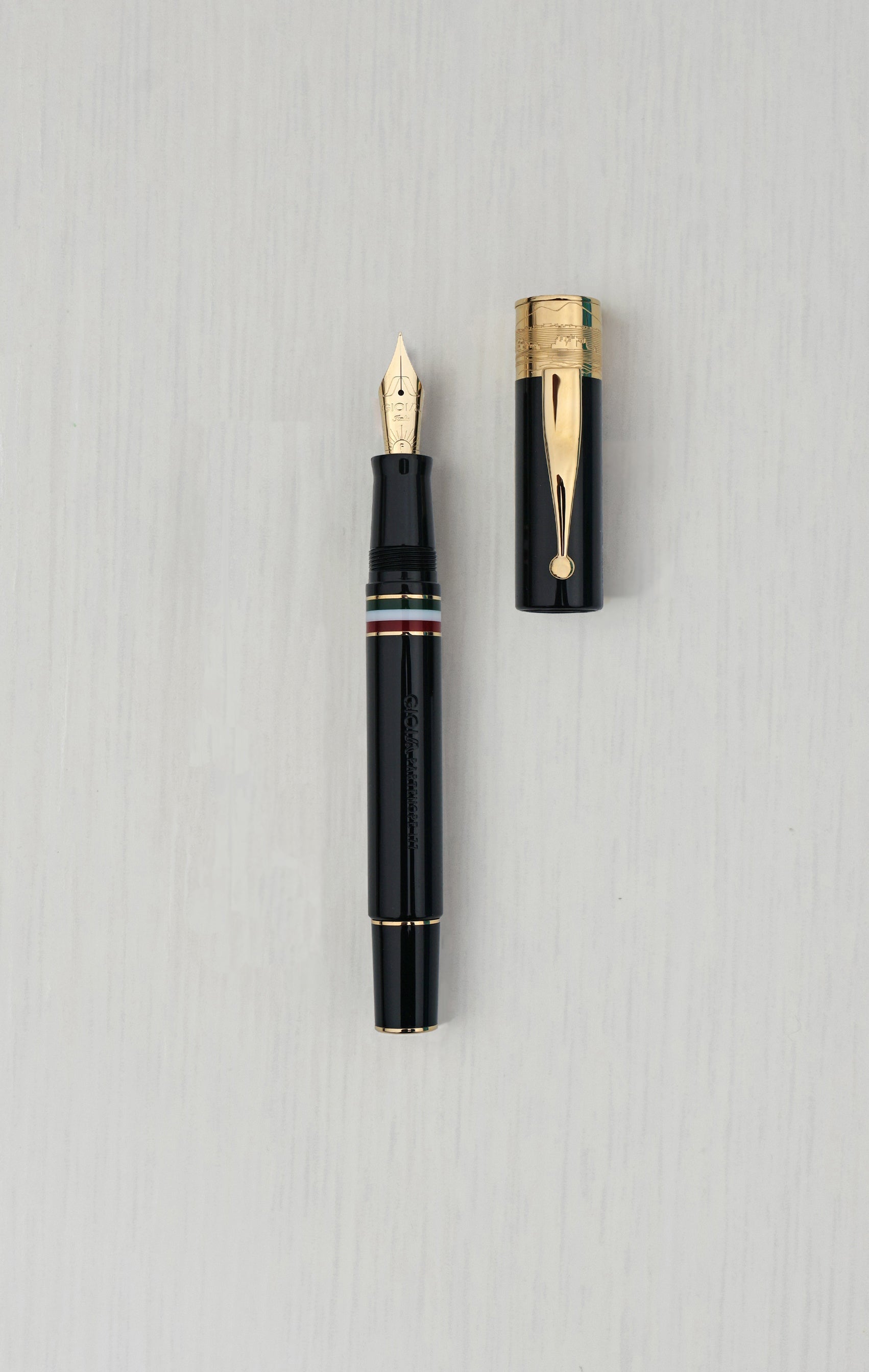 Gioia | Fountain Pen & Rollerball Pen | Partenope | Black | Gold Trims Gioia