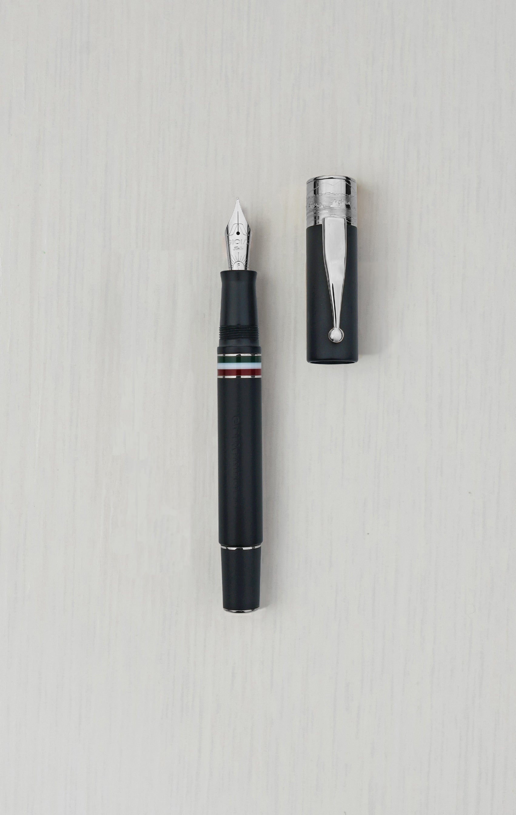 Gioia | Fountain Pen & Rollerball Pen | Partenope | Black Sand | Silver Trims Gioia