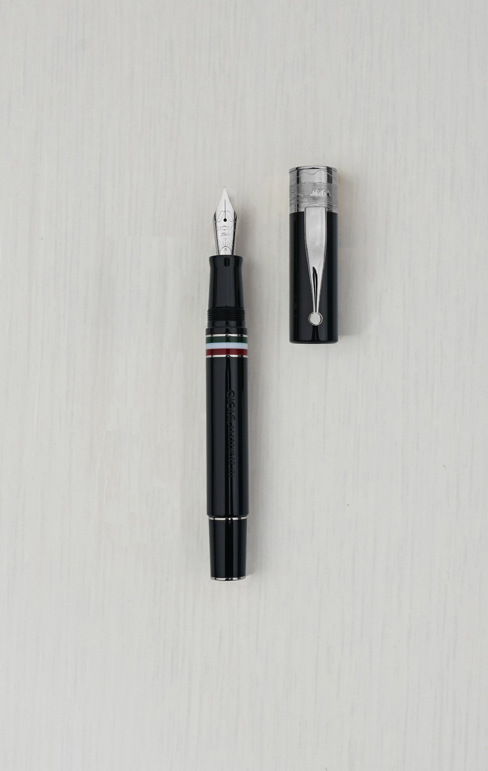 Gioia | Fountain Pen & Rollerball Pen | Partenope | Black | Ruthenium Trims Gioia