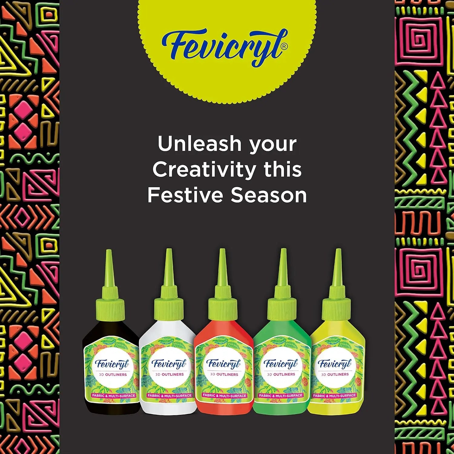 Pidilite Fevicryl 3D Outliners Fabric & Multi-Surface - Set of 5 Shades Pidilite