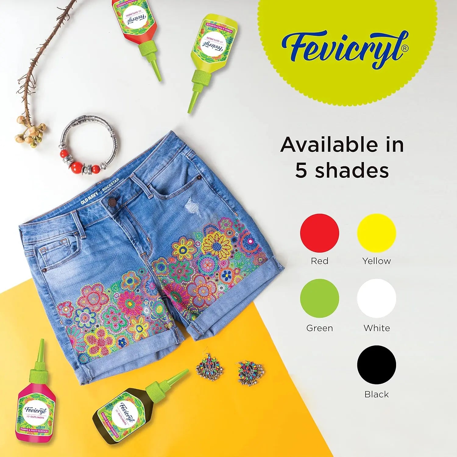 Pidilite Fevicryl 3D Outliners Fabric & Multi-Surface - Set of 5 Shades Pidilite