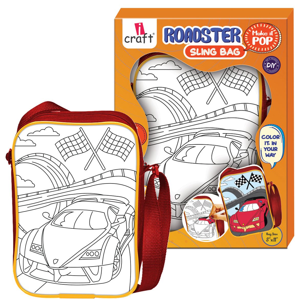 iCraft ROADSTER DIY Sling Bag Kit Car Design for Kids