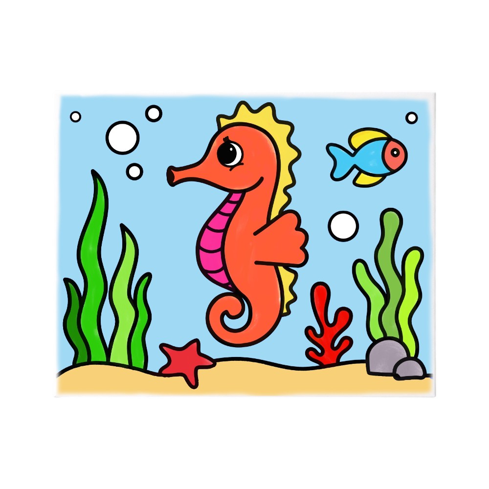 Ready to Paint Canvas Kit for Kids 8x10 Inch - SEAHORSE 8x10 Mock Up CLR