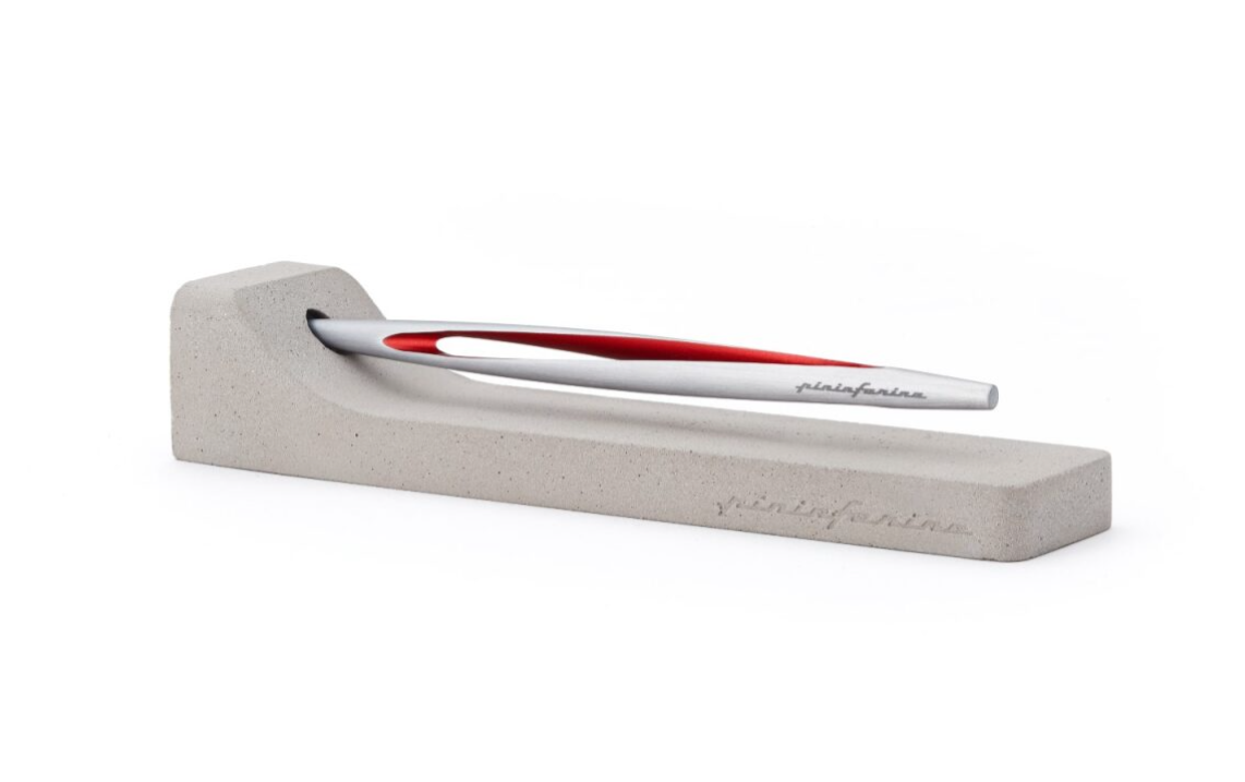Pininfarina | Aero Red Pencil | Ethergraf® metal alloy tip | Raw Concrete Desk Stand Pininfarina