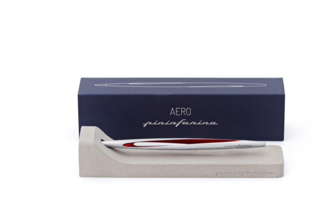 Pininfarina | Aero Red Pencil | Ethergraf® metal alloy tip | Raw Concrete Desk Stand Pininfarina