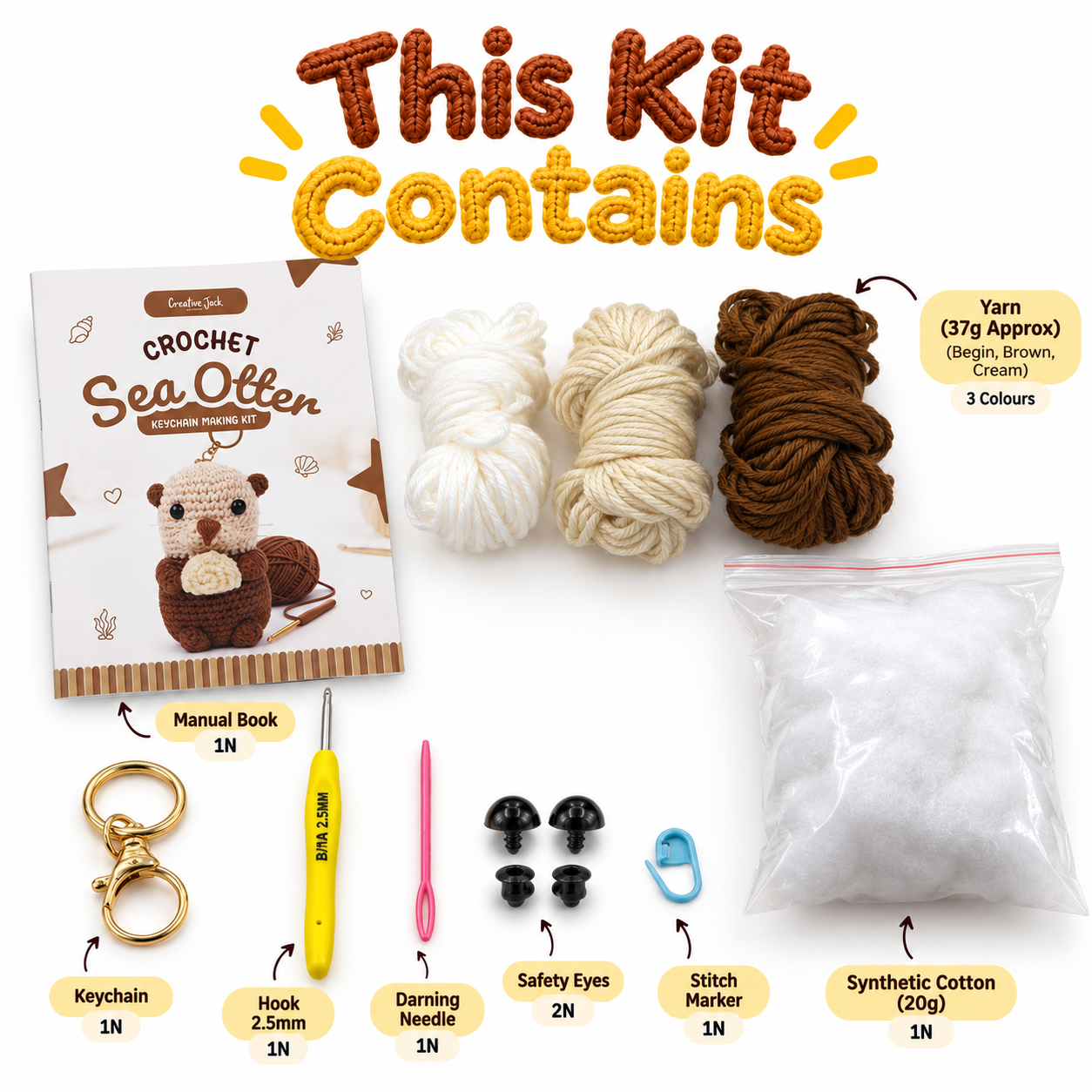 Crochet Keychain Making Kit - Sea Otter Crochet keychain Kit Contents