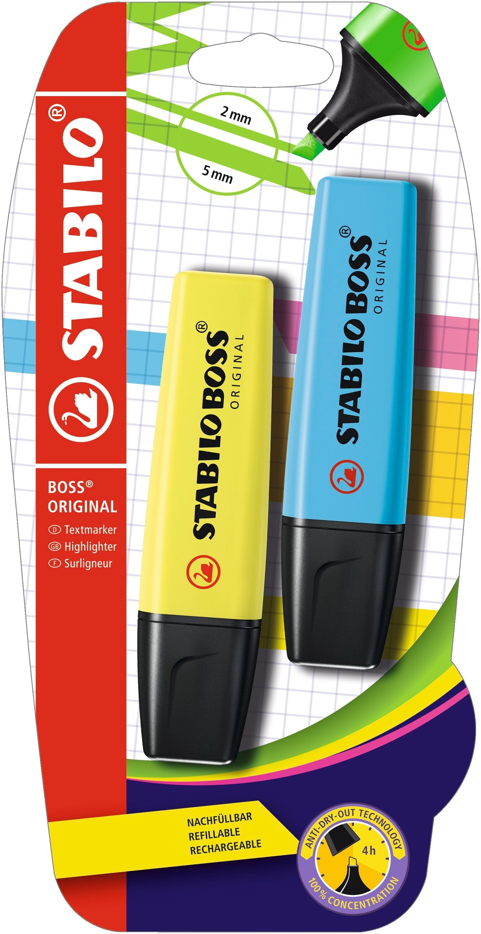 Stabilo Boss Highlighter-Pack Of 2  Blister-Yellow/Blue Stabilo