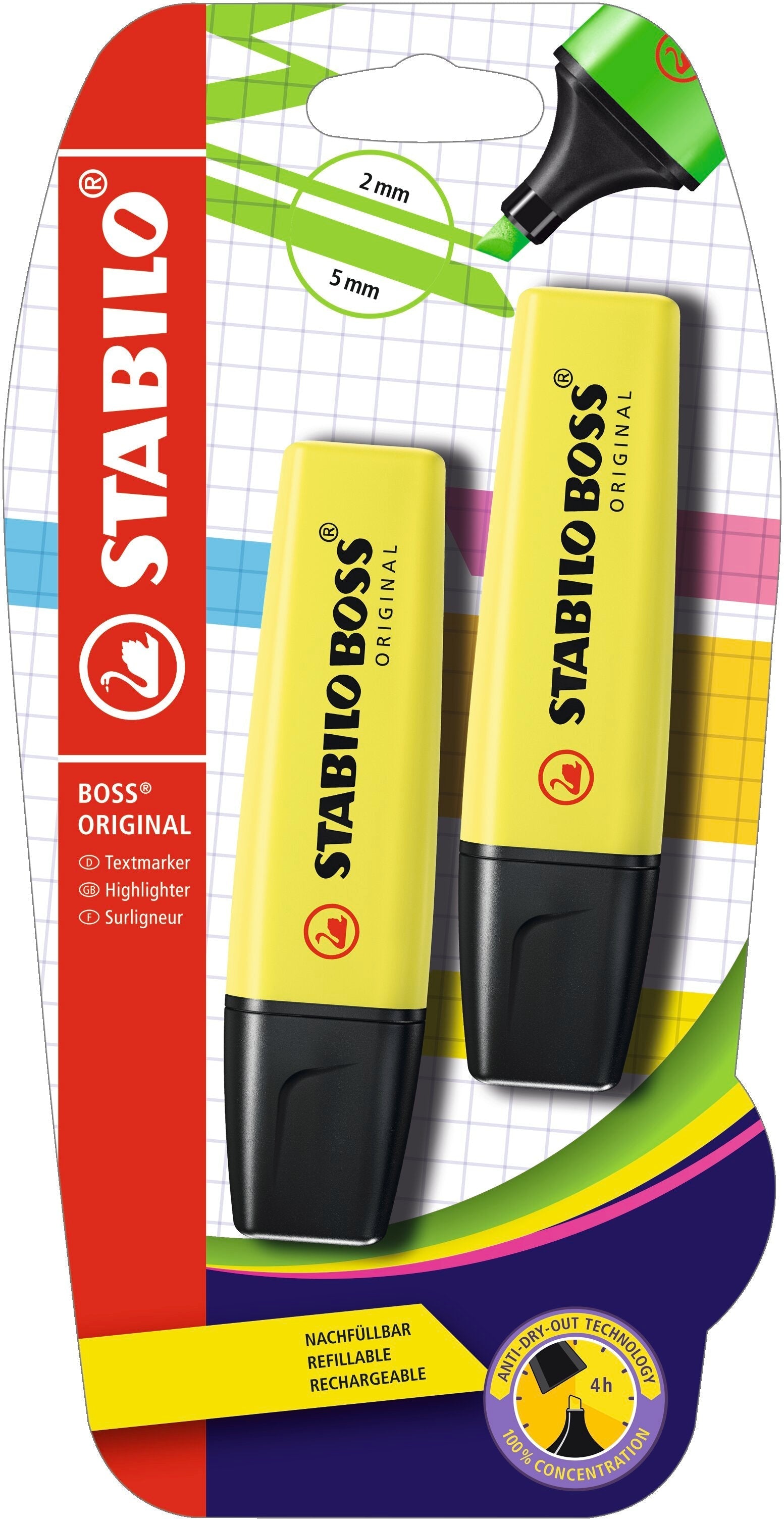 Stabilo Boss Highlighter Cardb-Pack Of 2  Blister - Yellow Stabilo