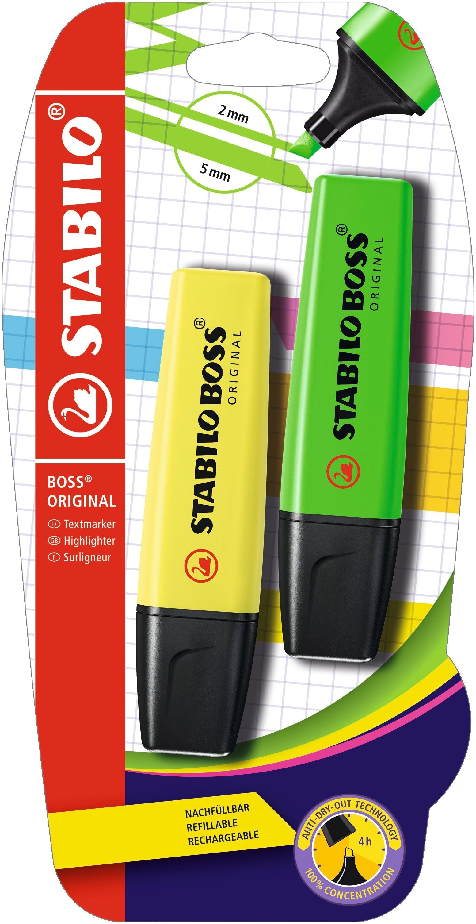 Stabilo Boss Highlighter Cardb-Pack Of 2  Blister-Yellow/Green Stabilo