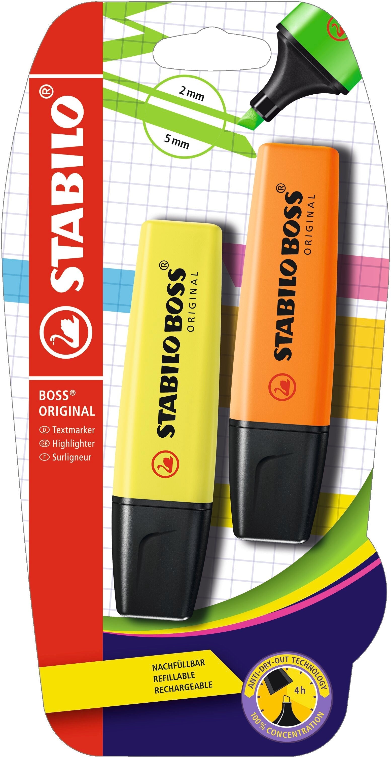 Stabilo Boss Highlighter Cardb-Pack Of 2  Blister-Yellow/Orange Stabilo