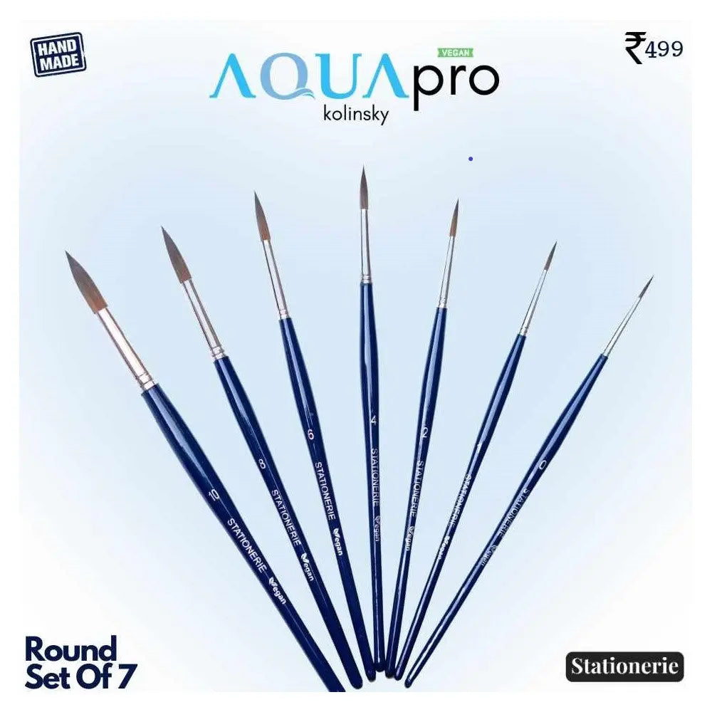 Stationerie Aqua Pro Round Set of 7 - Vegan Synthetic Kolinsky Edition Canvazo
