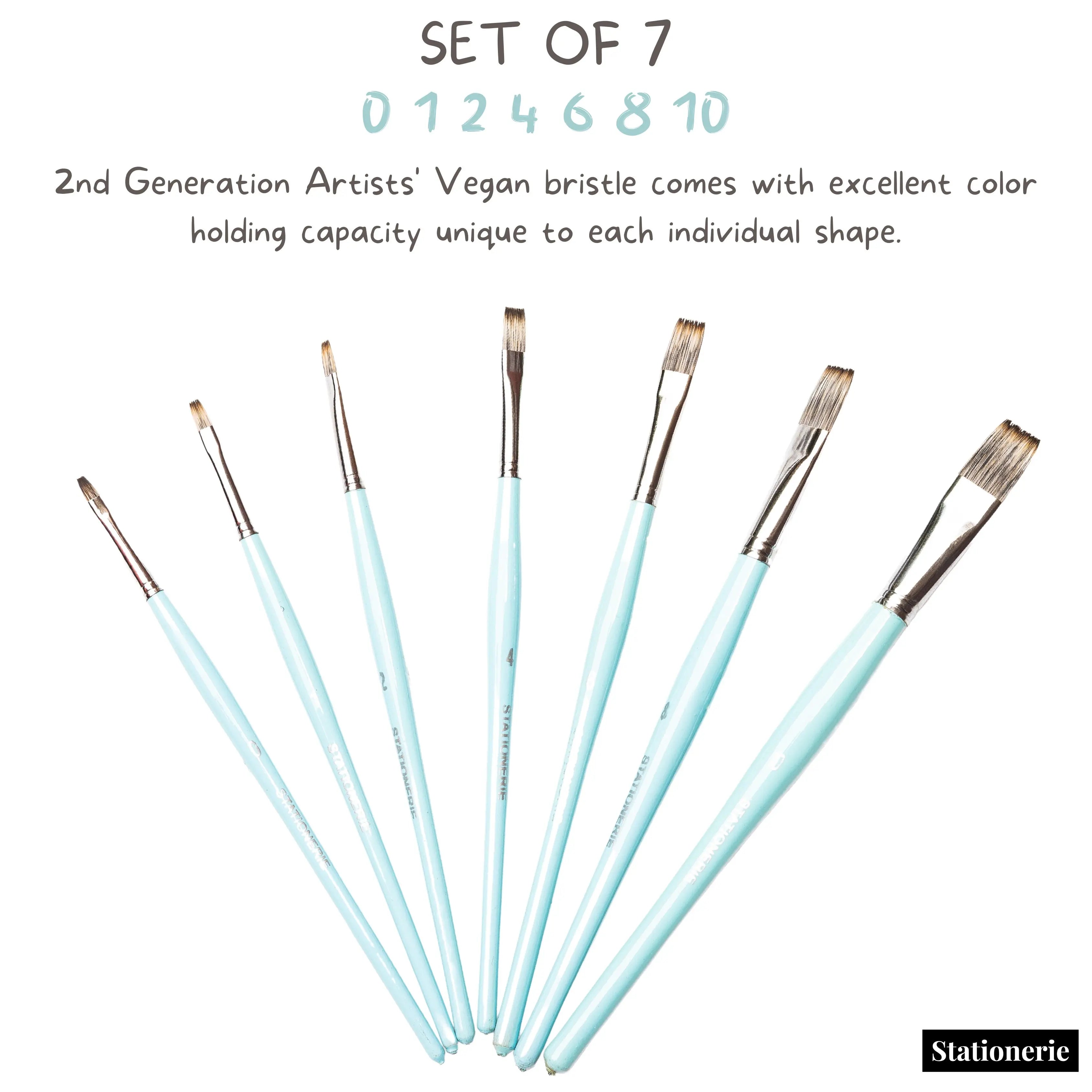 Stationerie Flat Brush Set 7 (2ND Gen Aquasync Vegan Bristle, Oval Handles) Icy Blue Edition Stationerie