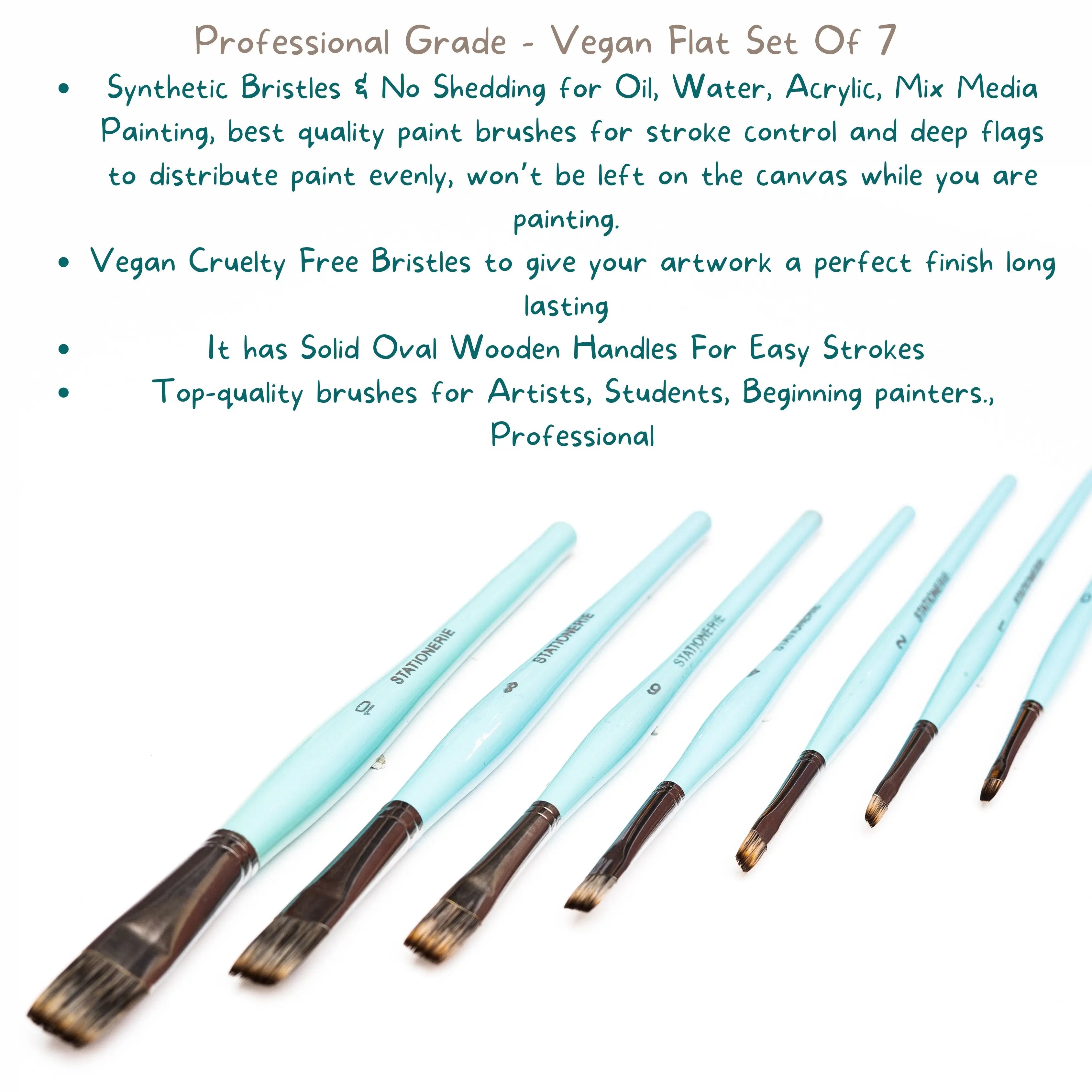Stationerie Flat Brush Set 7 (2ND Gen Aquasync Vegan Bristle, Oval Handles) Icy Blue Edition Stationerie