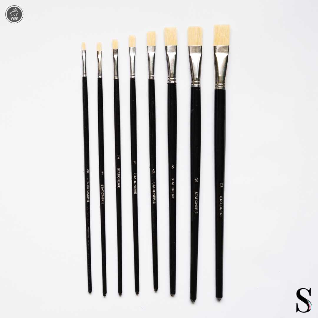 Stationerie Handcrafted Signature Flat Hog Brush Set Of 8 Black Edition 11 LH Stationerie